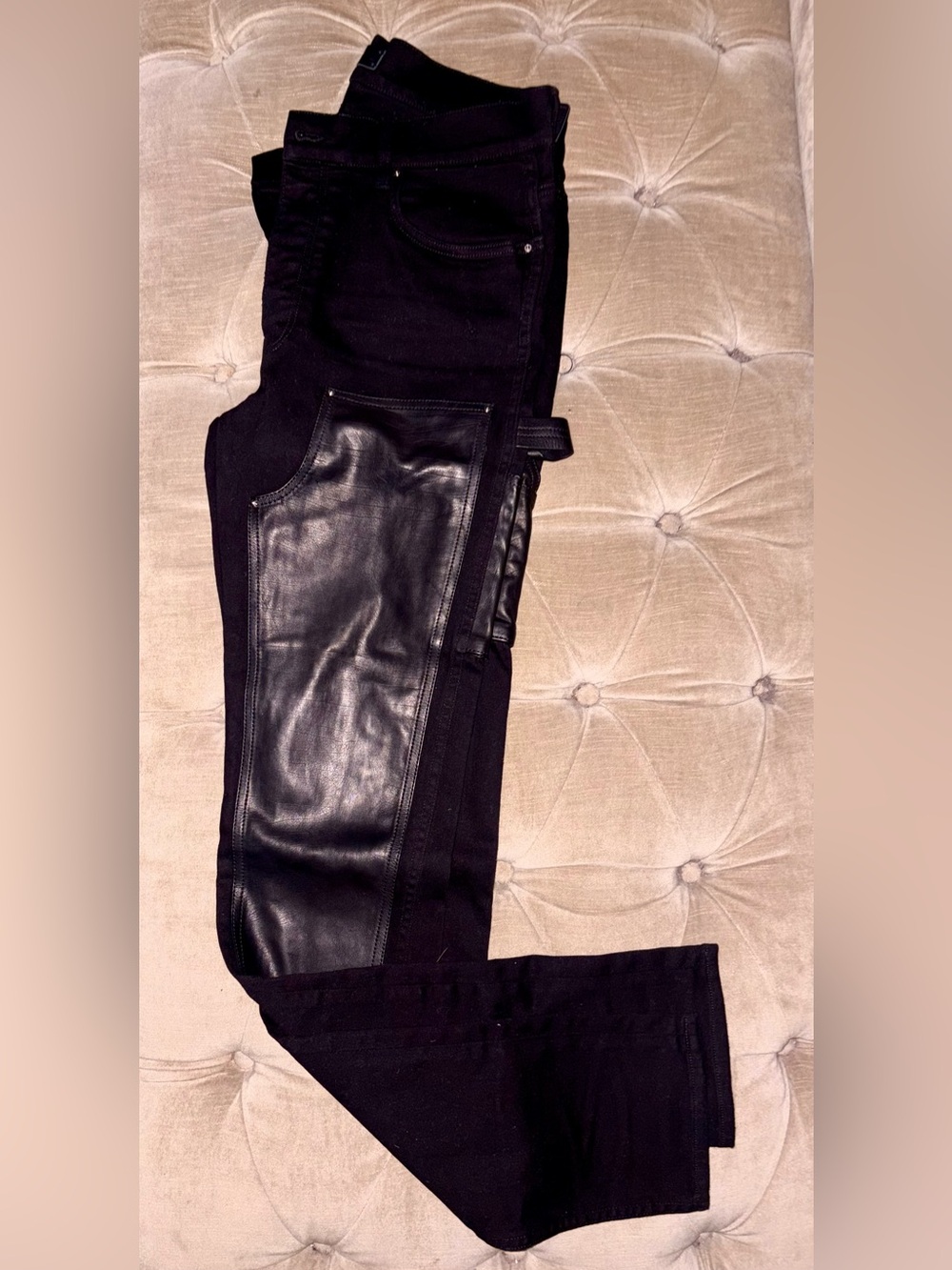 AMIRI Black Skinny Jeans with Leather Panel - 36